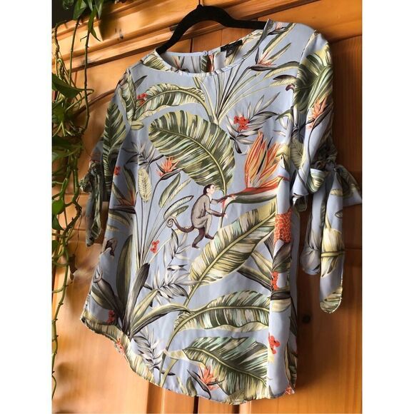 Ann Taylor Tropical Monkey Blue blouse size XS/P - Picture 3 of 11